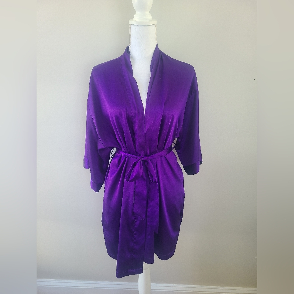 Elegant Purple Lace Trim Nightgown With Coverup - Picture 7 of 7